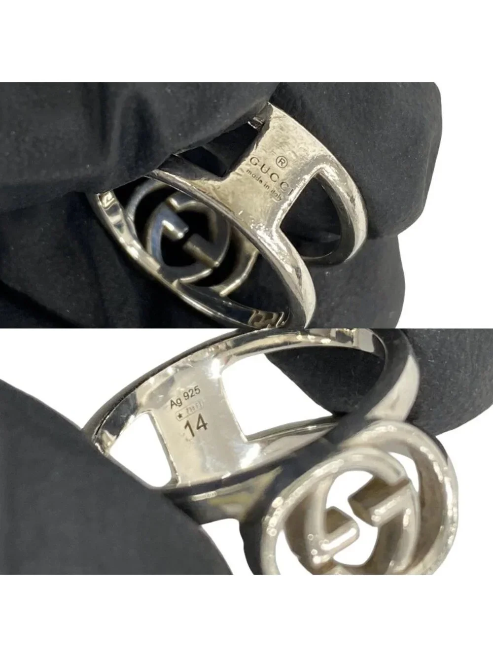 Gucci Interlocking Logo Motif 925 Sterling Silver Ring
